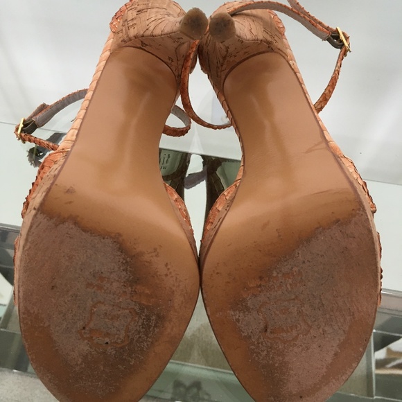 Stuart Weitzman Peach Tipped Python Sandals 7.5 - Picture 7 of 8